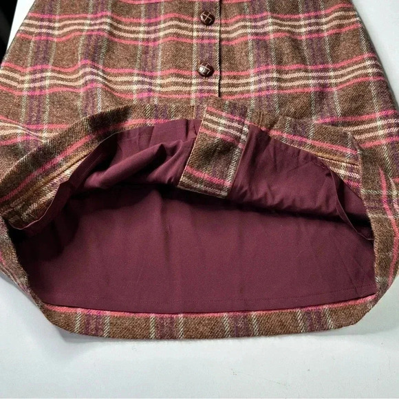 Talbots Women’s Plaid Wool Pencil Skirt 12P Brown Pink Button Closure Lined - Picture 7 of 11